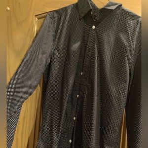 Never worn H&M dress shirt. Navy blue with white dots.